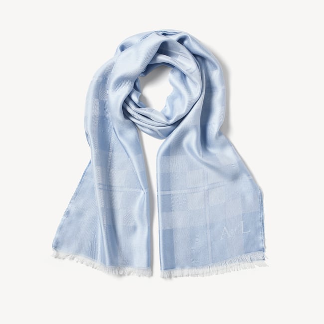 Silk Check Scarf Sky Blue Silk Modal