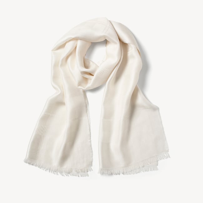 Silk Check Scarf Ivory Silk Modal