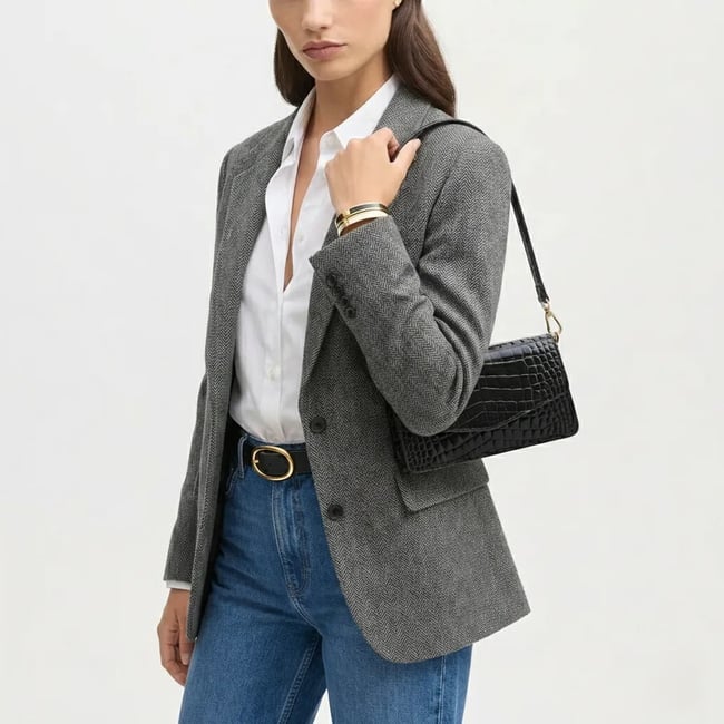 Eliza Clutch Black Patent Croc