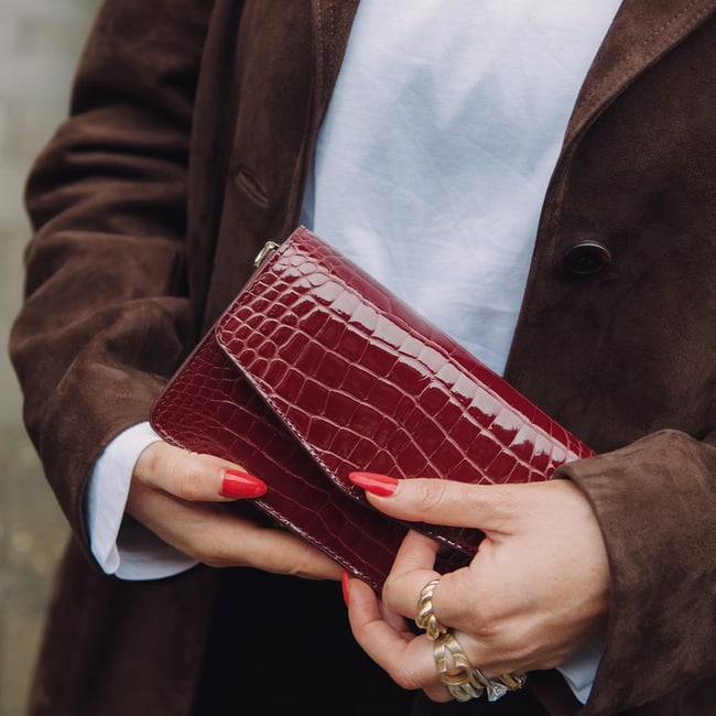Eliza Clutch Merlot Patent Croc