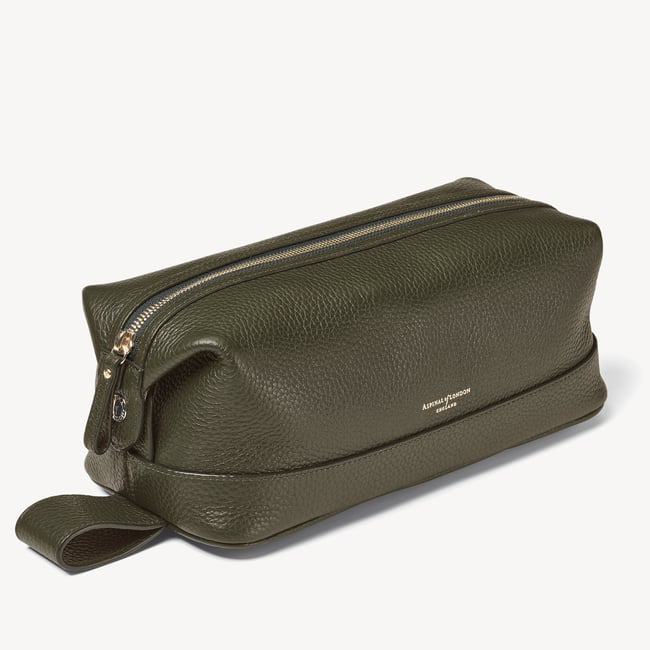 Men's Leather Wash Bag Evergreen Pebble