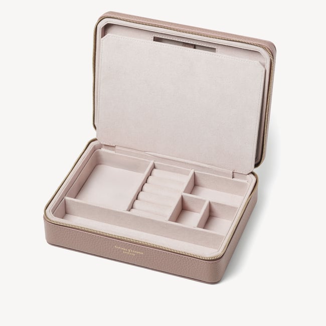 Large Travel Jewellery Case Soft Taupe Pebble