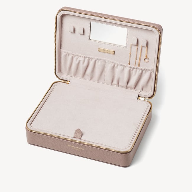 Large Travel Jewellery Case Soft Taupe Pebble