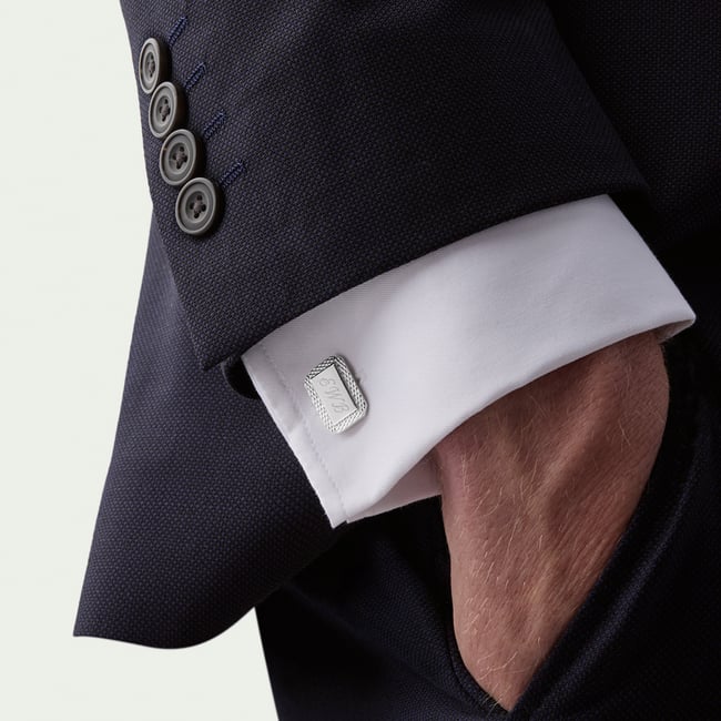 Engraved Edge Rectangular Personalised Cufflinks Rhodium Plated