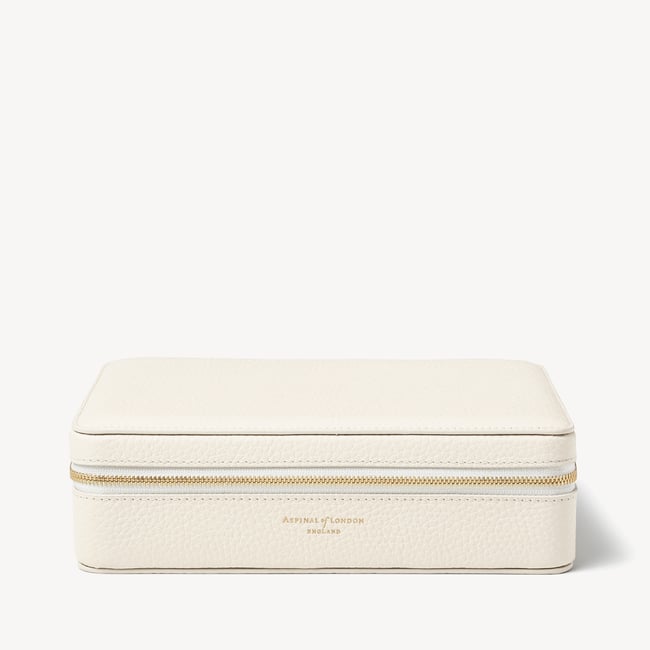 Large Travel Jewellery Case Embroidered Ivory Pebble 
