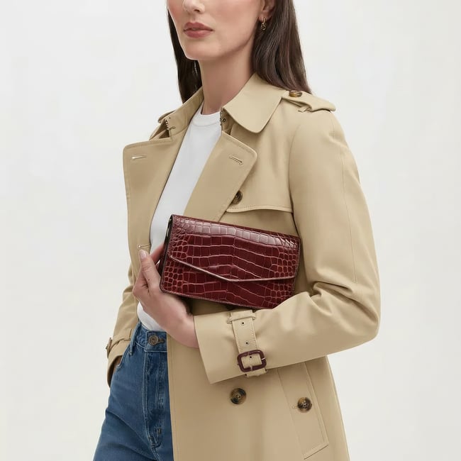 Eliza Clutch Merlot Patent Croc
