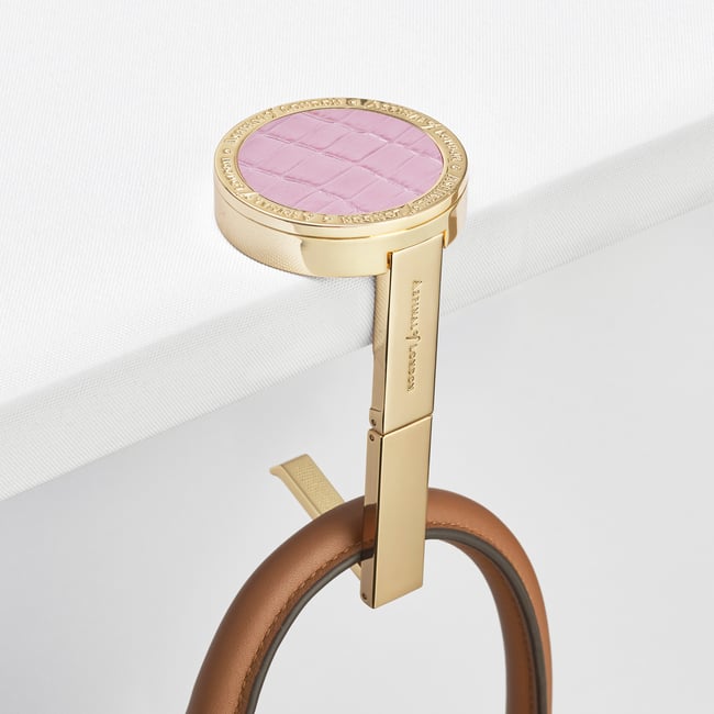Foldable Handbag Hook Deep Shine Powder Lilac Small Croc