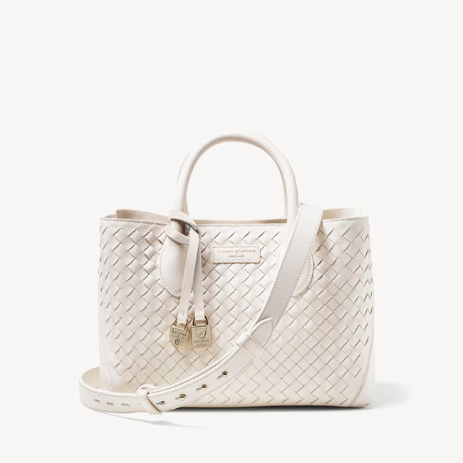 Midi London Tote Chalk White Woven Leather