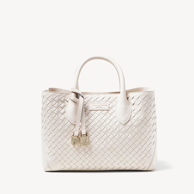 Midi London Tote Chalk White Woven Leather