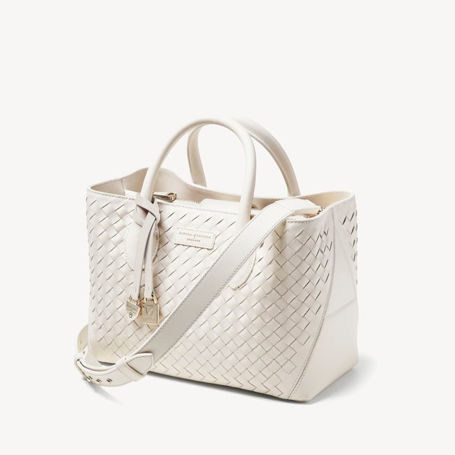 Midi London Tote Chalk White Woven Leather