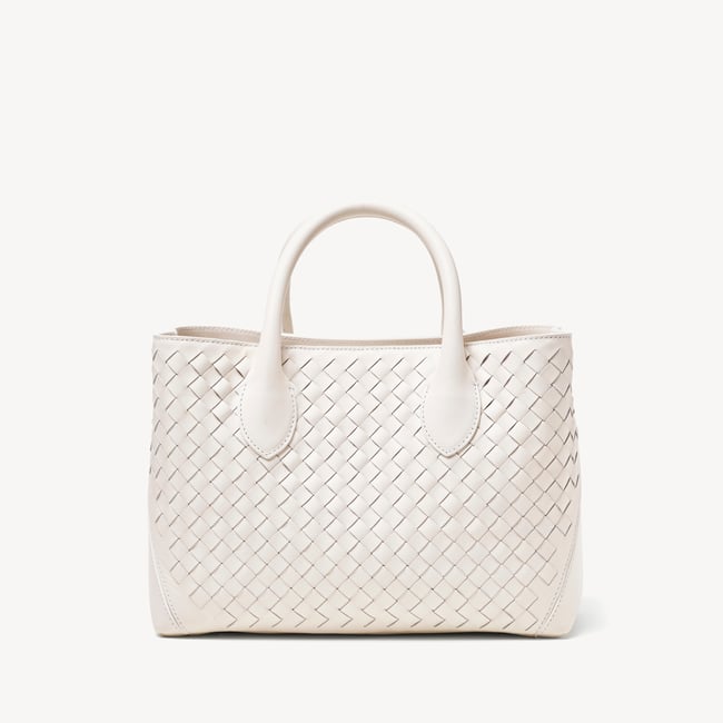 Midi London Tote Chalk White Woven Leather