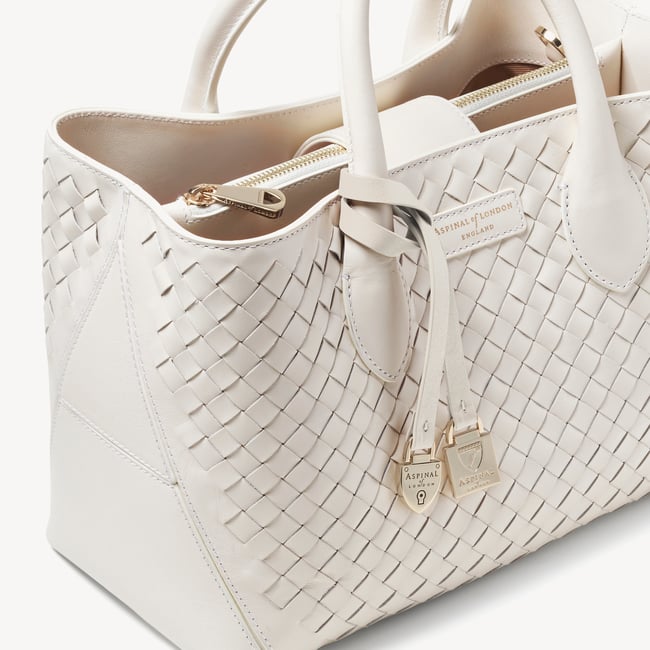 Midi London Tote Chalk White Woven Leather