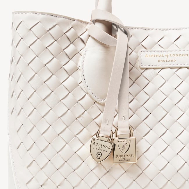 Midi London Tote Chalk White Woven Leather