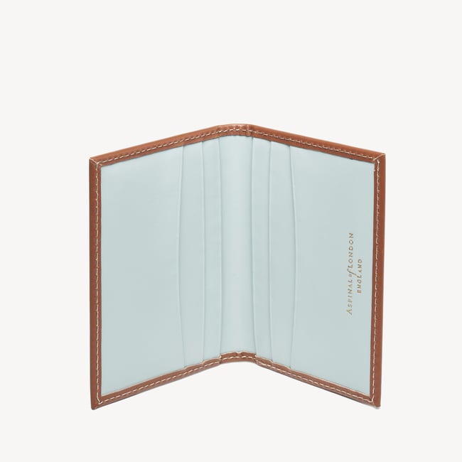 Double Fold Credit Card Holder Smooth Tan & Sky Blue