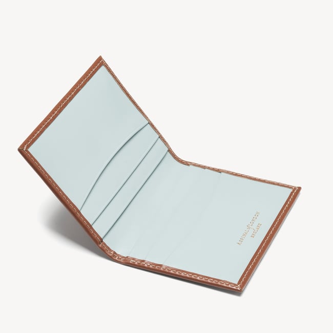 Double Fold Credit Card Holder Smooth Tan & Sky Blue