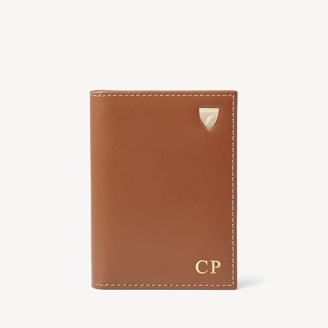 Double Fold Credit Card Holder Smooth Tan & Sky Blue