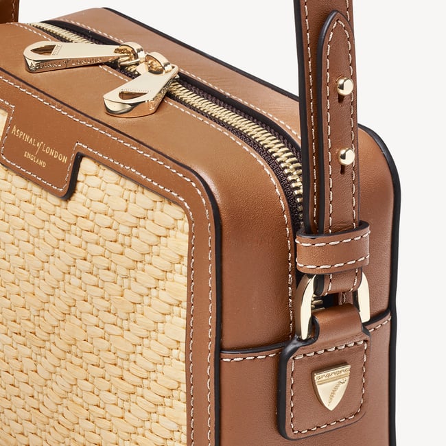 Camera Crossbody Natural Chevron Raffia & Smooth Tan