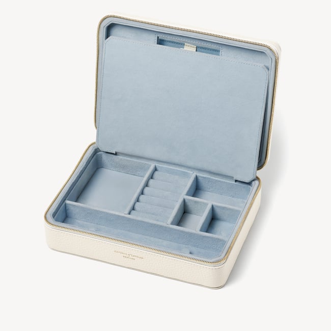 Large Travel Jewellery Case Embroidered Ivory Pebble 
