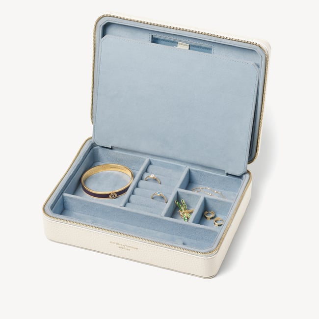 Large Travel Jewellery Case Embroidered Ivory Pebble 