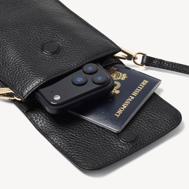 Duo Phone Crossbody Pouch Black Pebble
