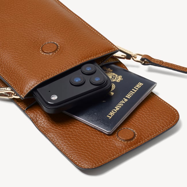 Duo Phone Crossbody Pouch Tan Pebble