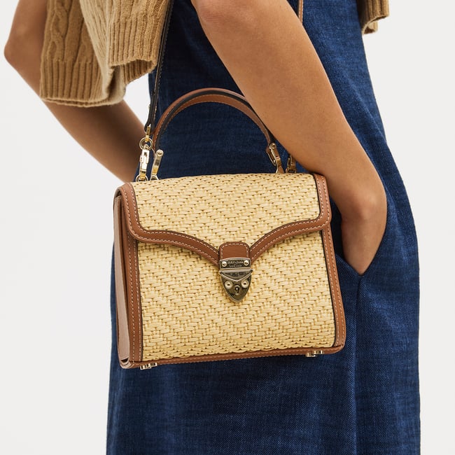 Midi Mayfair® Natural Chevron Raffia & Smooth Tan