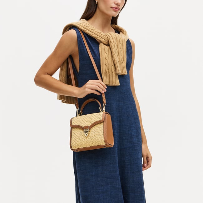Midi Mayfair® Natural Chevron Raffia & Smooth Tan