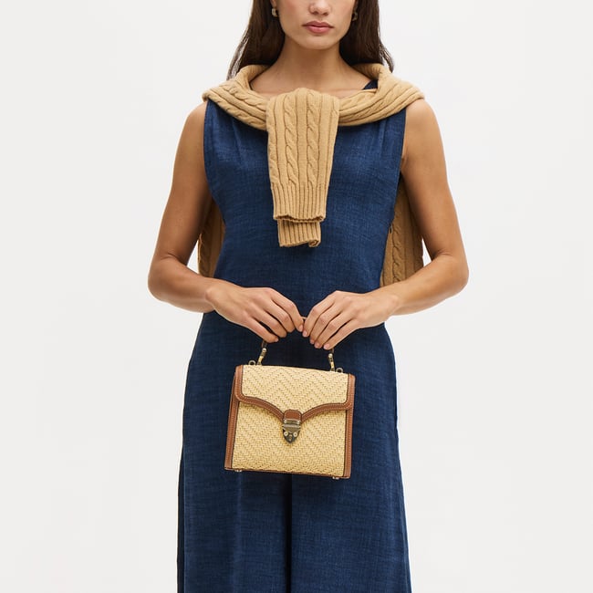 Midi Mayfair® Natural Chevron Raffia & Smooth Tan