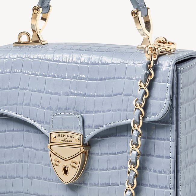 Mini Mayfair® with Silk Neck Scarf Deep Shine Sky Blue Small Croc