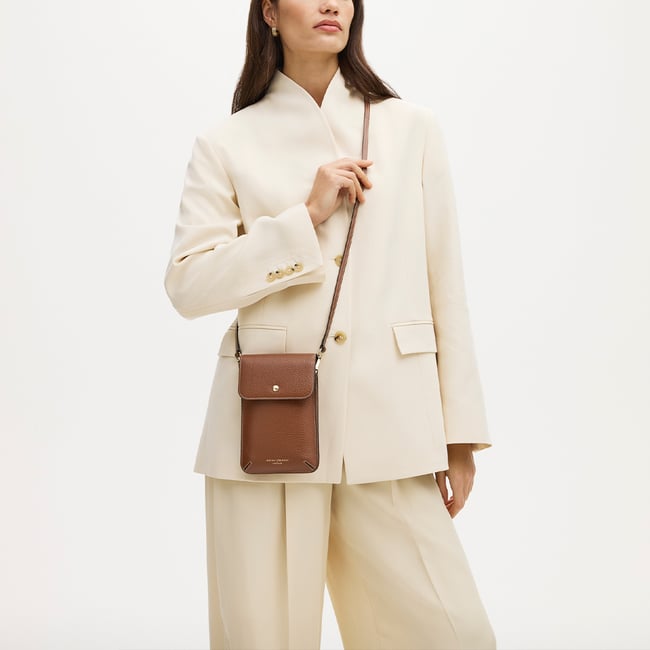 Duo Phone Crossbody Pouch Tan Pebble