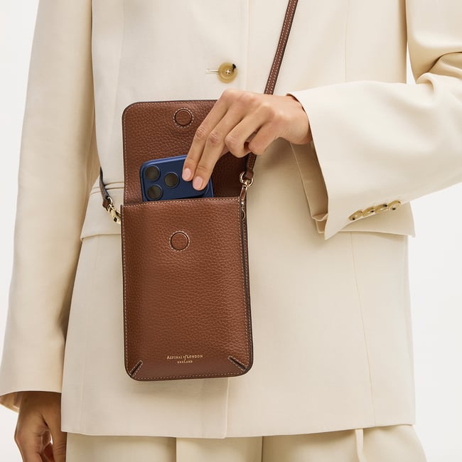 Duo Phone Crossbody Pouch Tan Pebble