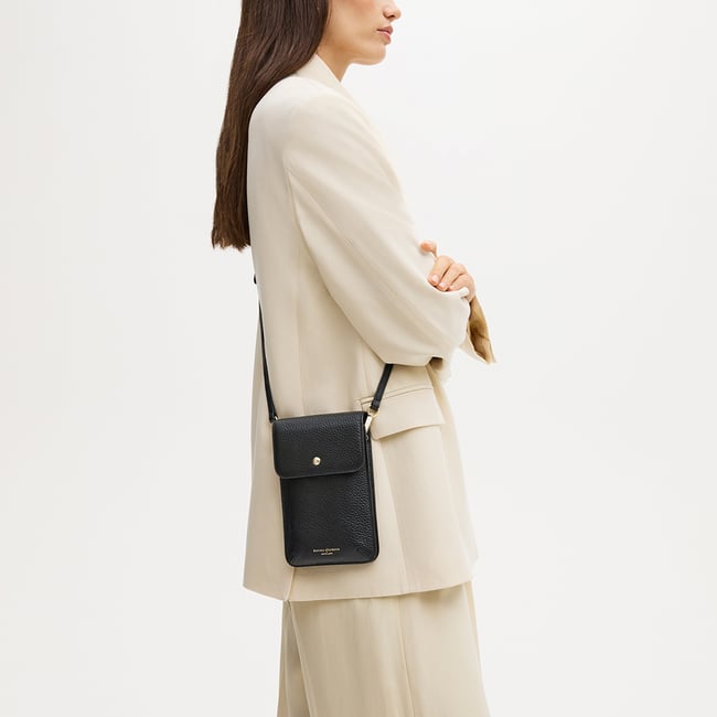 Duo Phone Crossbody Pouch Black Pebble