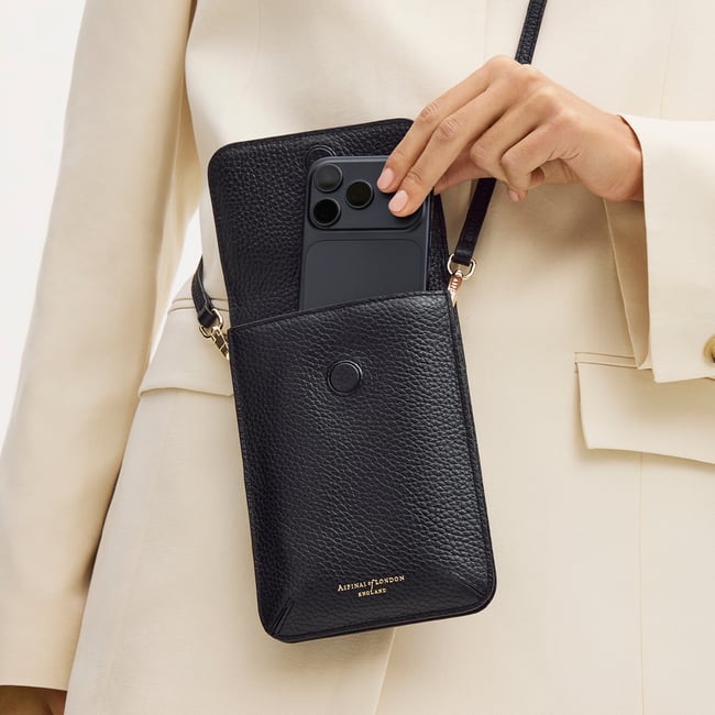 Duo Phone Crossbody Pouch Black Pebble