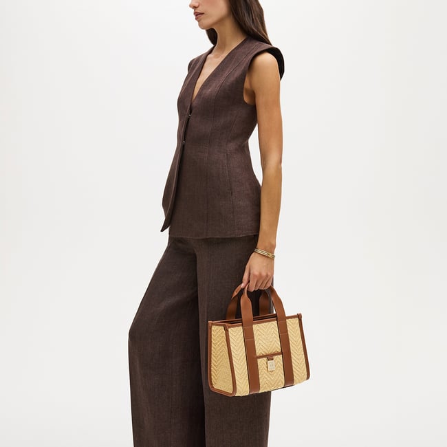 Mini Henley Tote Natural Chevron Raffia & Smooth Tan