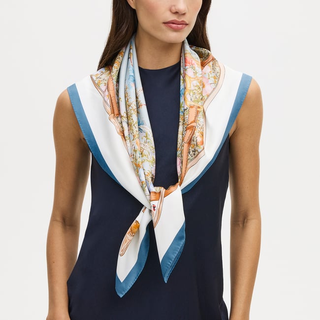 Edwardian Garden Silk Scarf Sky Blue Pure Silk
