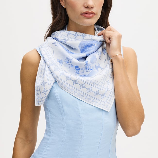 Toile De Jouy Silk Scarf Sky Blue Toile De Jouy 