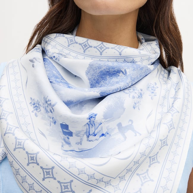 Toile De Jouy Silk Scarf Sky Blue Toile De Jouy 