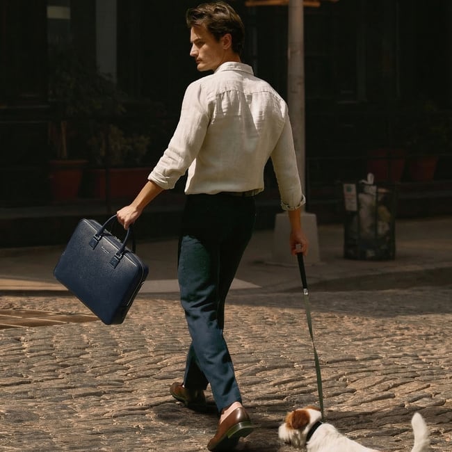 Mount Street Laptop Briefcase  Navy Saffiano