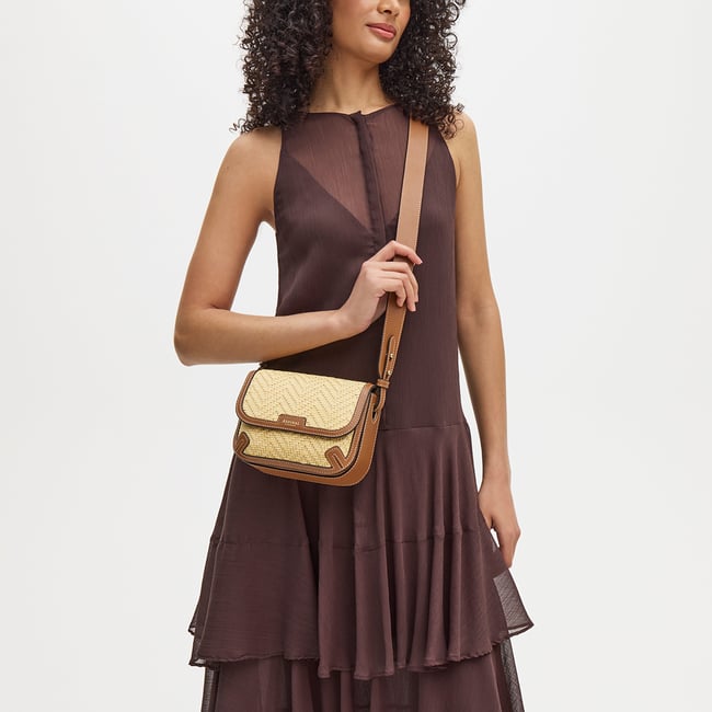Ella Crossbody Natural Raffia & Smooth Tan