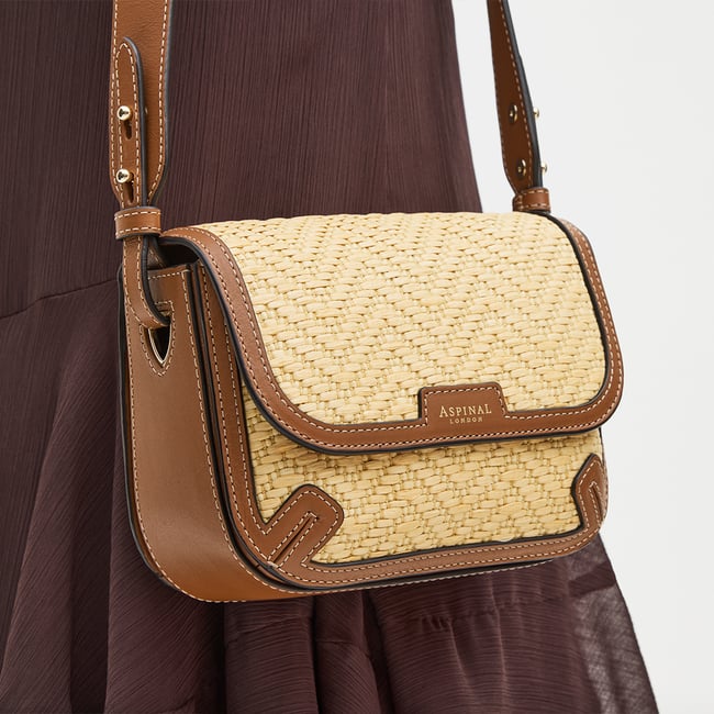 Ella Crossbody Natural Raffia & Smooth Tan