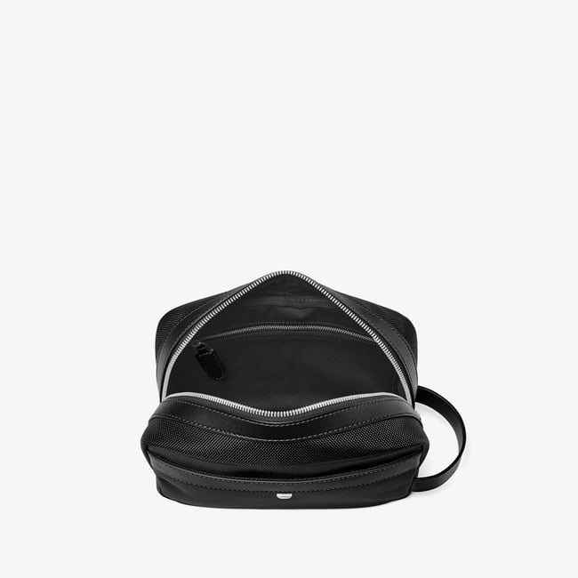Men's Wash Bag Black Nylon Canvas with Leather Trim