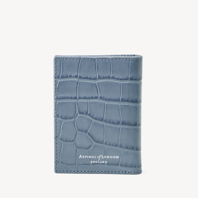 Double Fold Credit Card Holder Deep Shine Heritage Blue Croc
