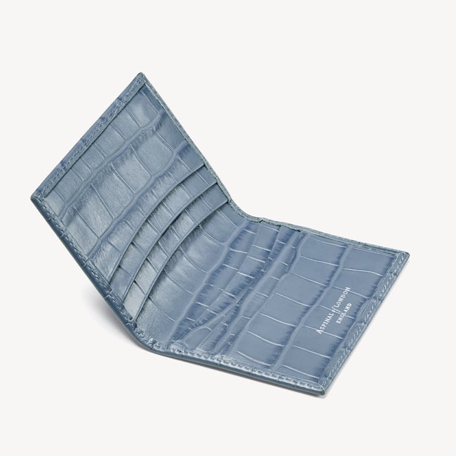 Double Fold Credit Card Holder Deep Shine Heritage Blue Croc