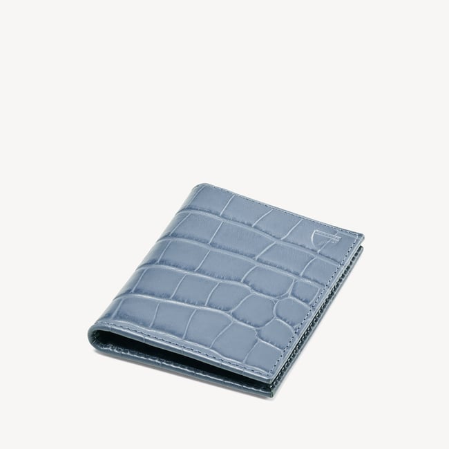 Double Fold Credit Card Holder Deep Shine Heritage Blue Croc