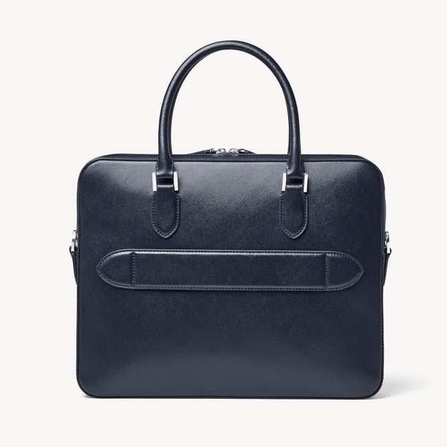Slim Leather Briefcase  Navy Saffiano