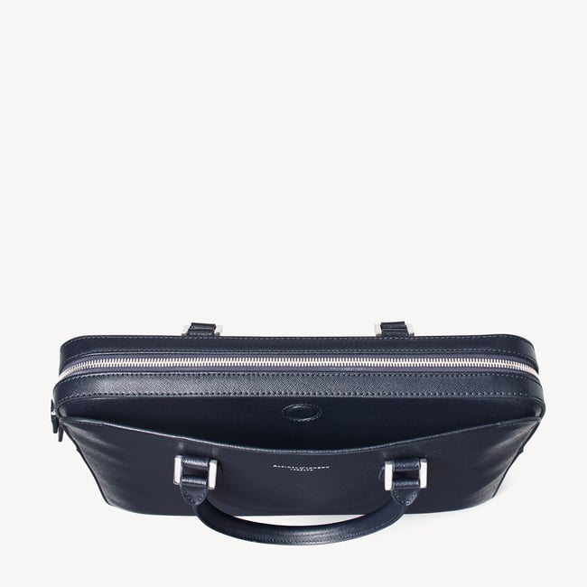 Slim Leather Briefcase  Navy Saffiano