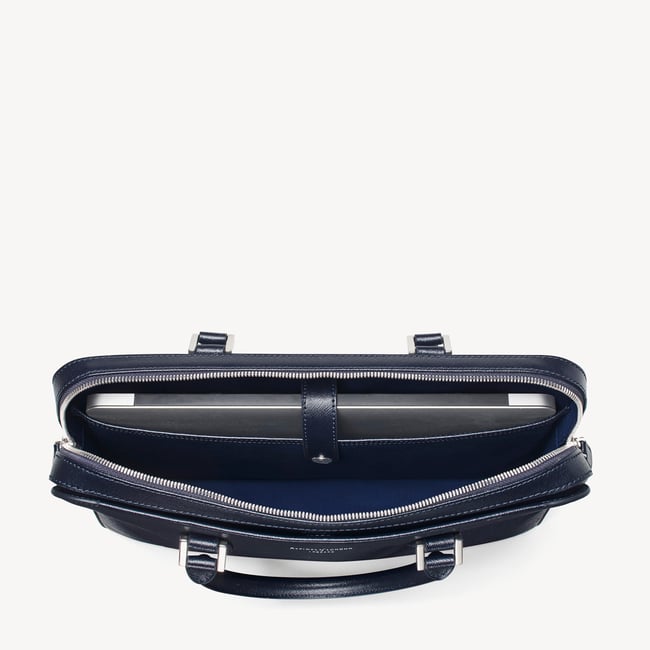 Slim Leather Briefcase  Navy Saffiano