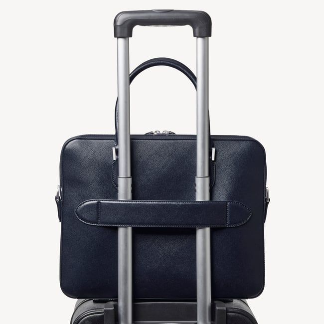 Slim Leather Briefcase  Navy Saffiano