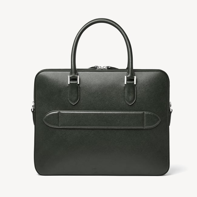 Slim Leather Briefcase Forest Green Saffiano