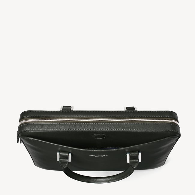 Slim Leather Briefcase Forest Green Saffiano